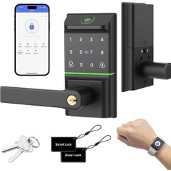 Keypad Smart Door Lock with Handle, Keyless Entry Deadbolt for Front Door, Smart Auto Lock Deadbolt with Phone/Watch App Control, Biometric Fingerprin
