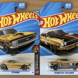 🔥Hot wheels Muscle Car  Bandle , 70s Dodge Hemi challenger and 67s Camaro SS🔥 Gold Set 👍
