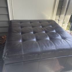 Brown Leather Storage Ottoman