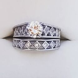 Sterling Silver Wedding And Engagement Ring Set