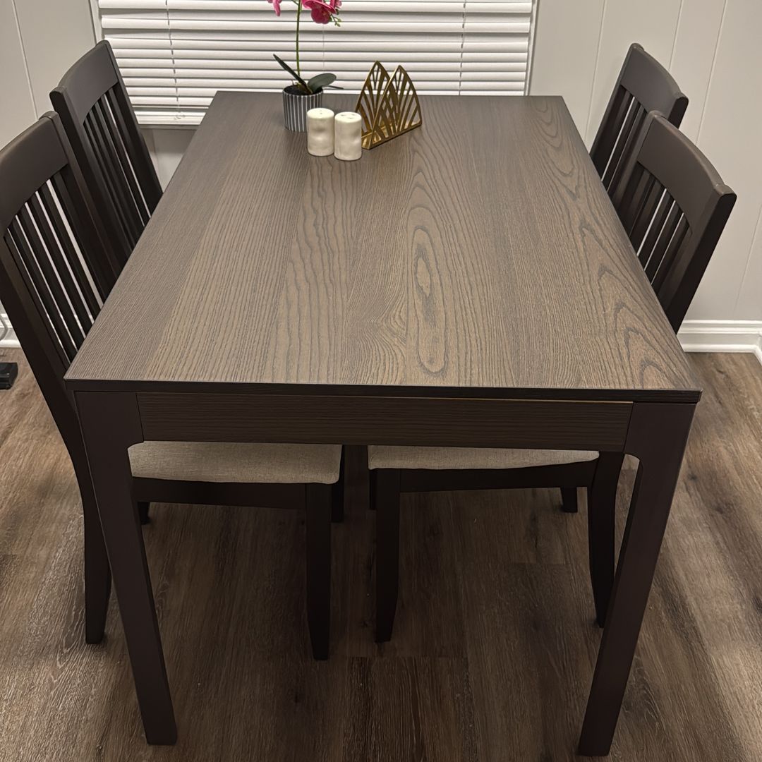 IKEA extendable dining table and 4 chairs