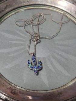 Sterling silver Cactus Pendant Necklace with Opal Inlay