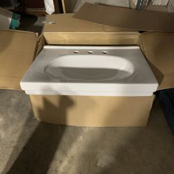 New White Pedestal Sink And Base