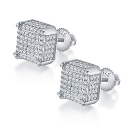 New Moissanite Screw Back Earrings 1.08CT, 18K White Gold Plated Sterling Silver