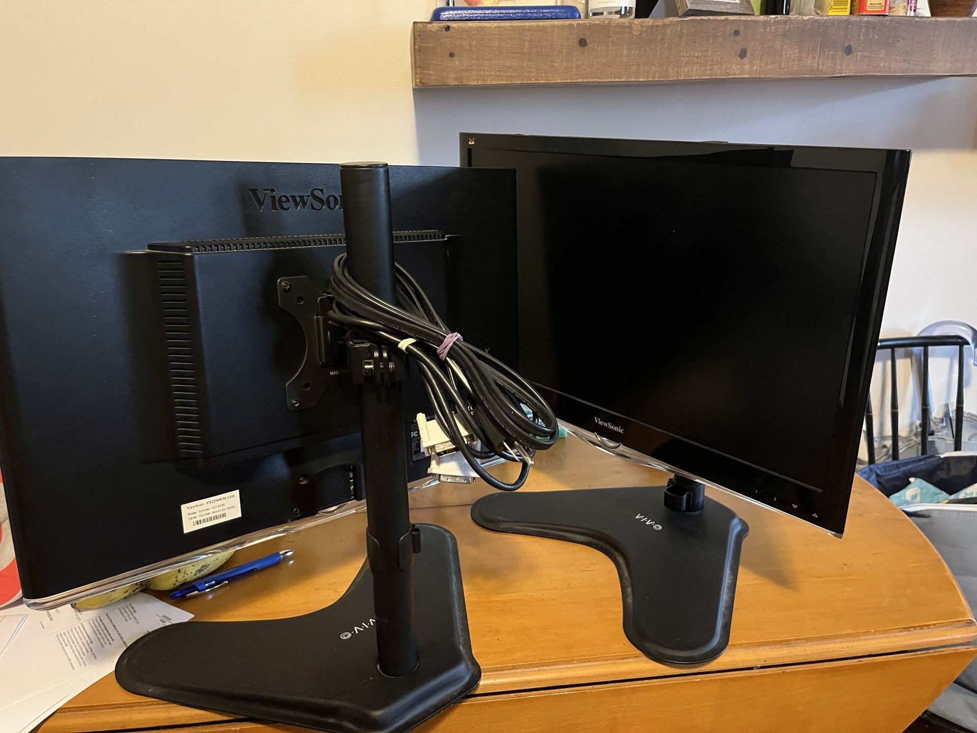Pair of ViewSonic 22-Inch Widescreen Full HD 1080p LED Monitors with Integrated Stereo Speakers
