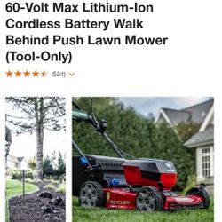 Toro  22 in. 60-Volt  Walk Behind Push Lawn Mower (tool only) $250 