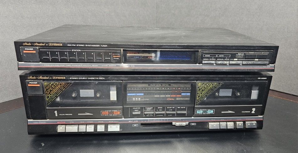 80s Vintage Fisher FM860 & CR-W860 AM/FM Stereo Synthesizer Tuner & Double Cassette Deck High Speed Dubbing Untested