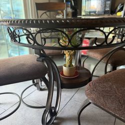 Round Wood And Glass Table With 4 Chairs