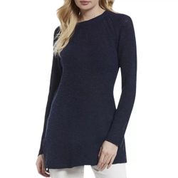 Eileen Fisher Indigo Blue Organic Linen Cotton Slub Tunic Sweater Top S