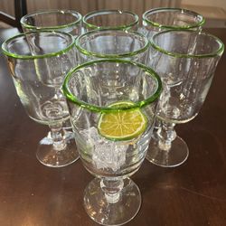 7 Green Rim Stemmed Glasses