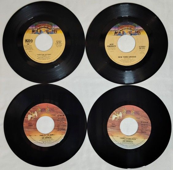Led Zeppelin and KISS 45 Lot of 4 VG+ Condition