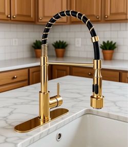Gold Pull-Down Kitchen Faucet with Spring Hose - Single Handle, One-Hole Installation Ready Price: $159.99
Product Overview