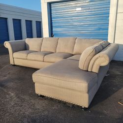 Beige Tan Sectional Couch Needs Work 