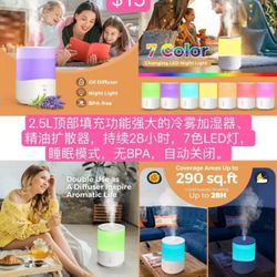 Humidifier for Bedroom, 2.5L Cool Mist Humidifier with Essential Oils Diffuser and Nightlight, Top Fill Humidifiers for Home, Auto Shut-off
