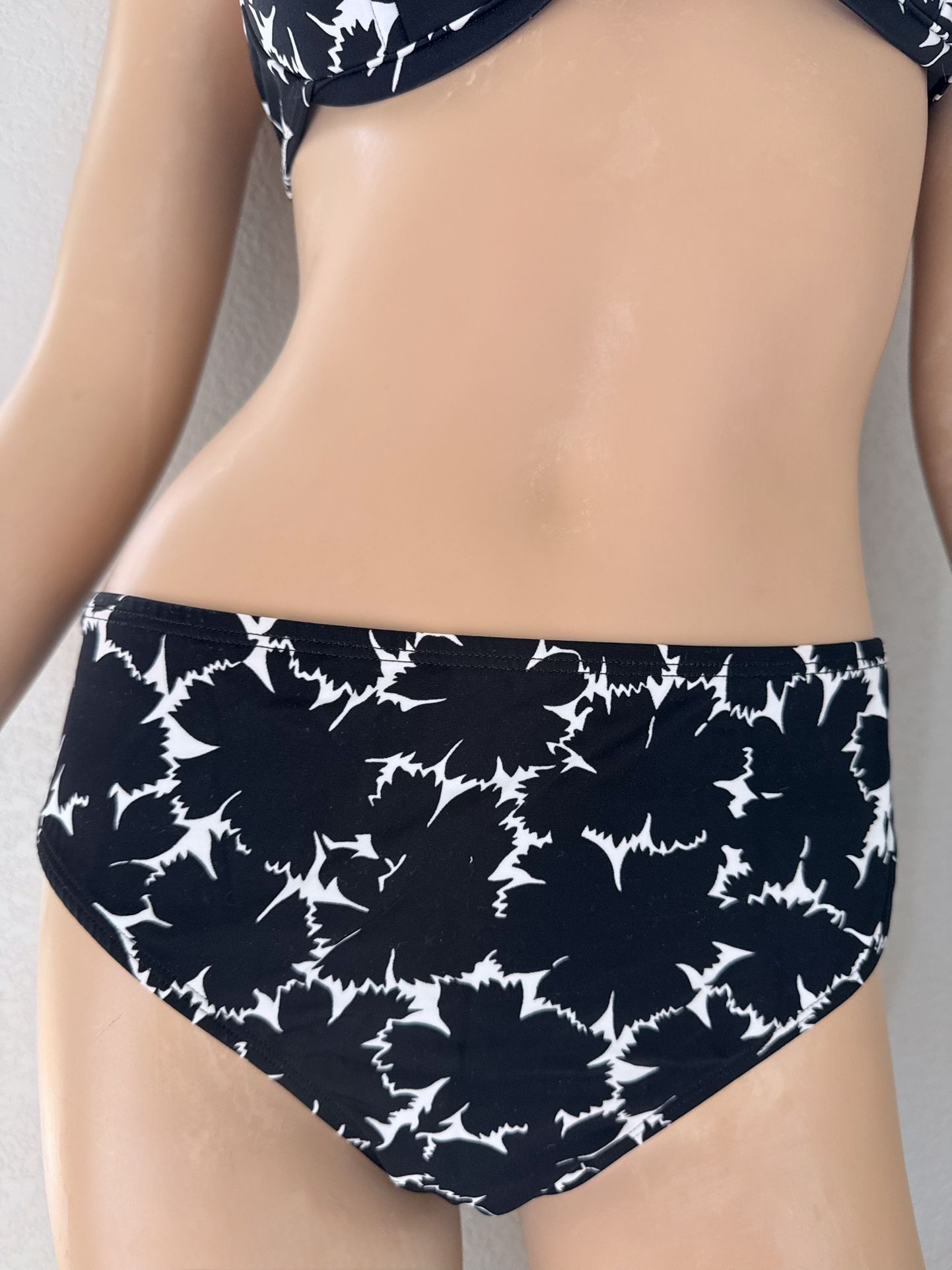 NEW Vintage Carabella High Waist Bikini Bottom Black White Floral Made in Mexico
