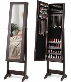 Giantex Standing Jewelry Armoire Organizer with Full-Length Mirror