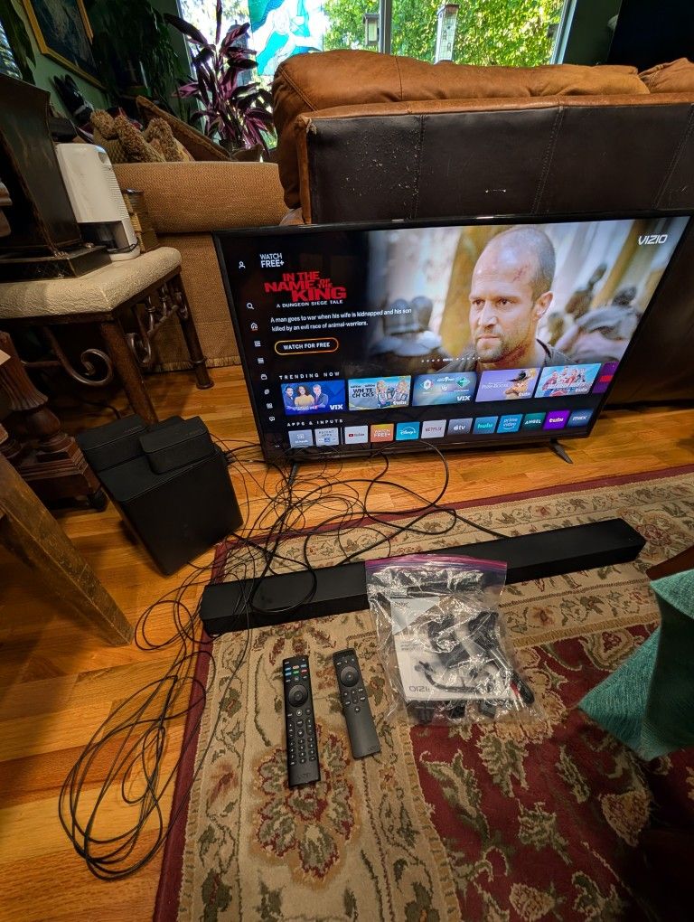 VIZIO 43" Class V-Series LED 4K UHD SmartCast TV with sound bar, wireless subwoofer and Dolby Audio