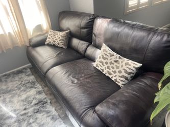 Electric Reclining Brown Leather Loveseat