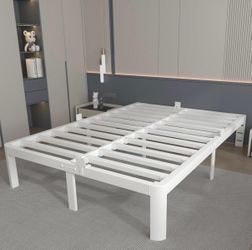 White Metal Platform Bed Frame
