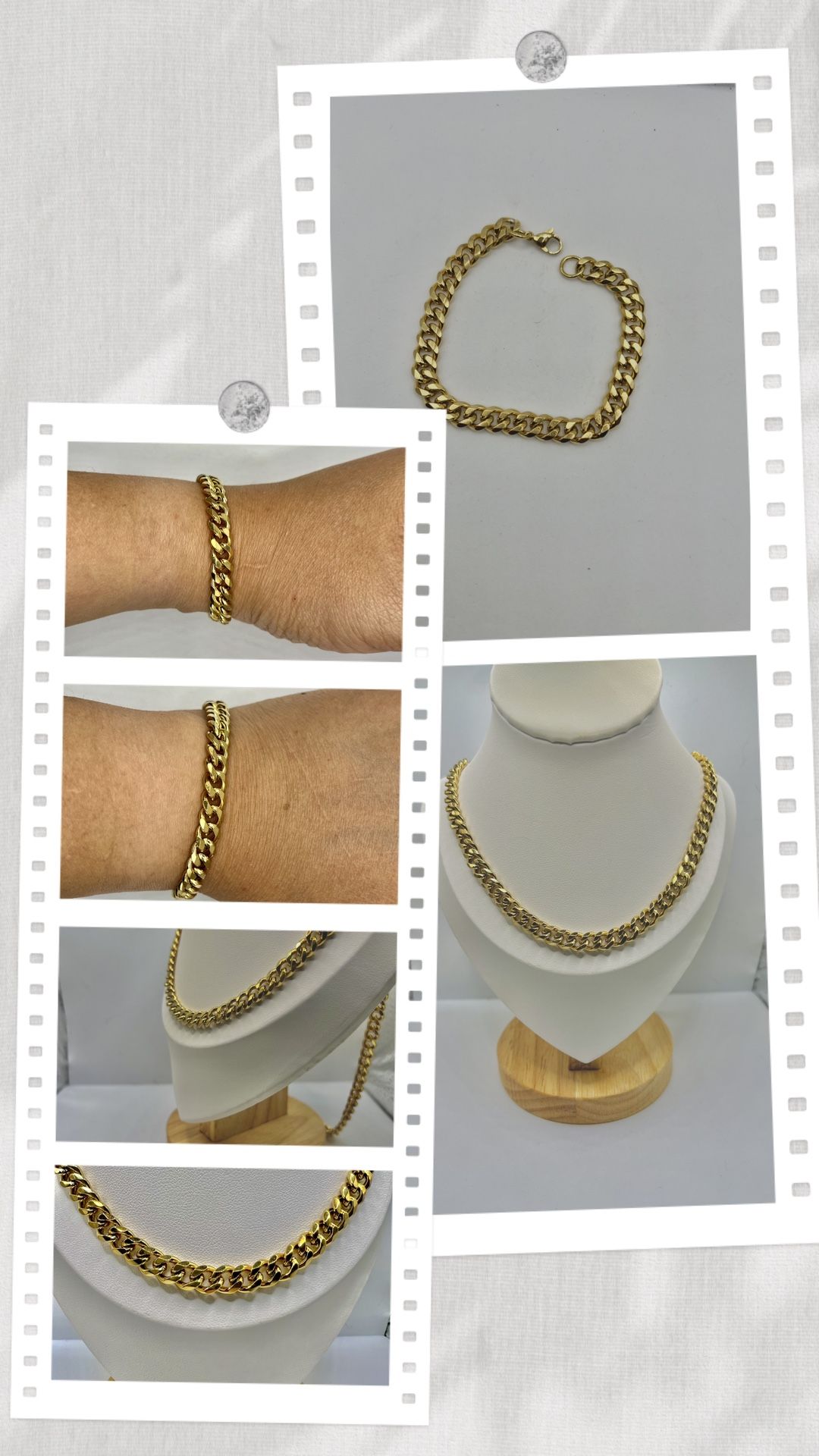 Cuban Gold Chain Jewelry Set Bundle