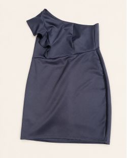 Navy Blue One-Shoulder Ruffle Mini Dress