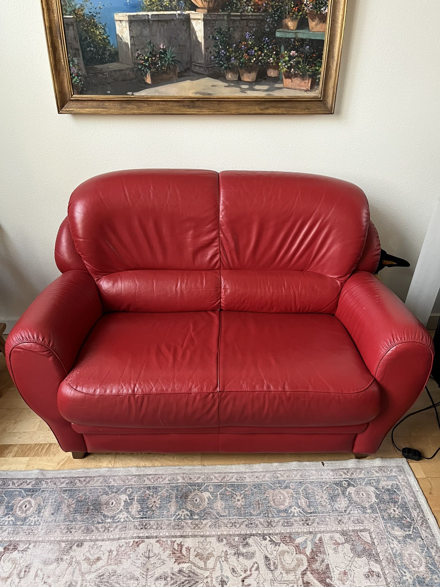 Red Italian Leather Loveseat