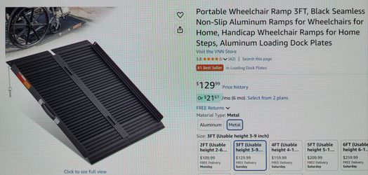 New! Portable 3' Black Metal seamless non-slip ramp