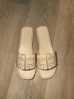 Tory Burch double T leather sport slides sandals sz 9.5