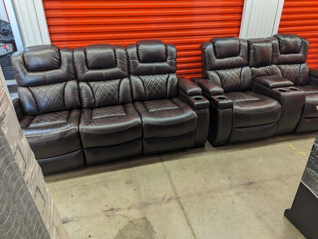 Brown Recliner Theater 2pc Couch Set