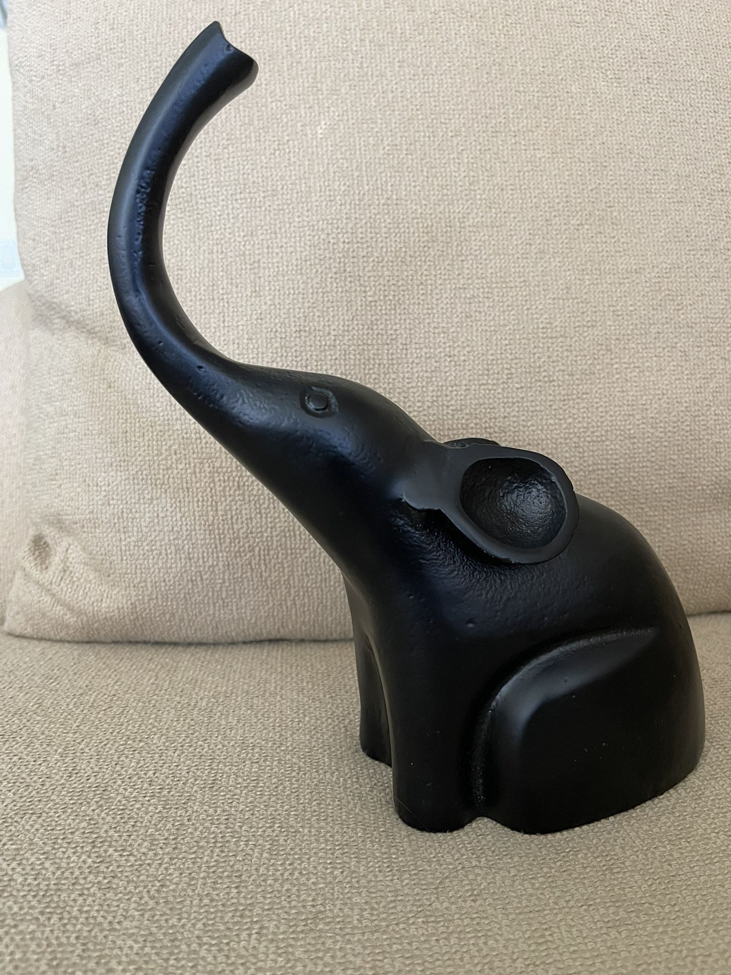 Lucky Trunk Up Black Wooden Hand Elephant Figurine Design From India Size 10” x 7 “L