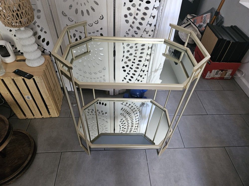Gold Mirror End Table Beverage Cart