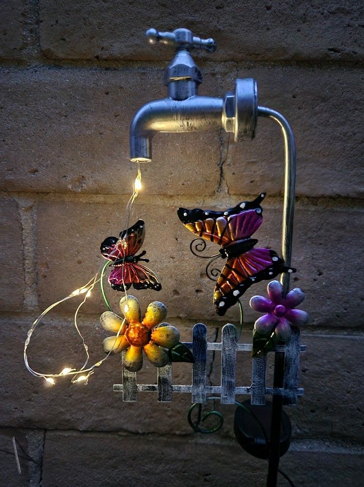 Butterfly With Faucet Flashing Solar Stake - Yard Art - Home Decor