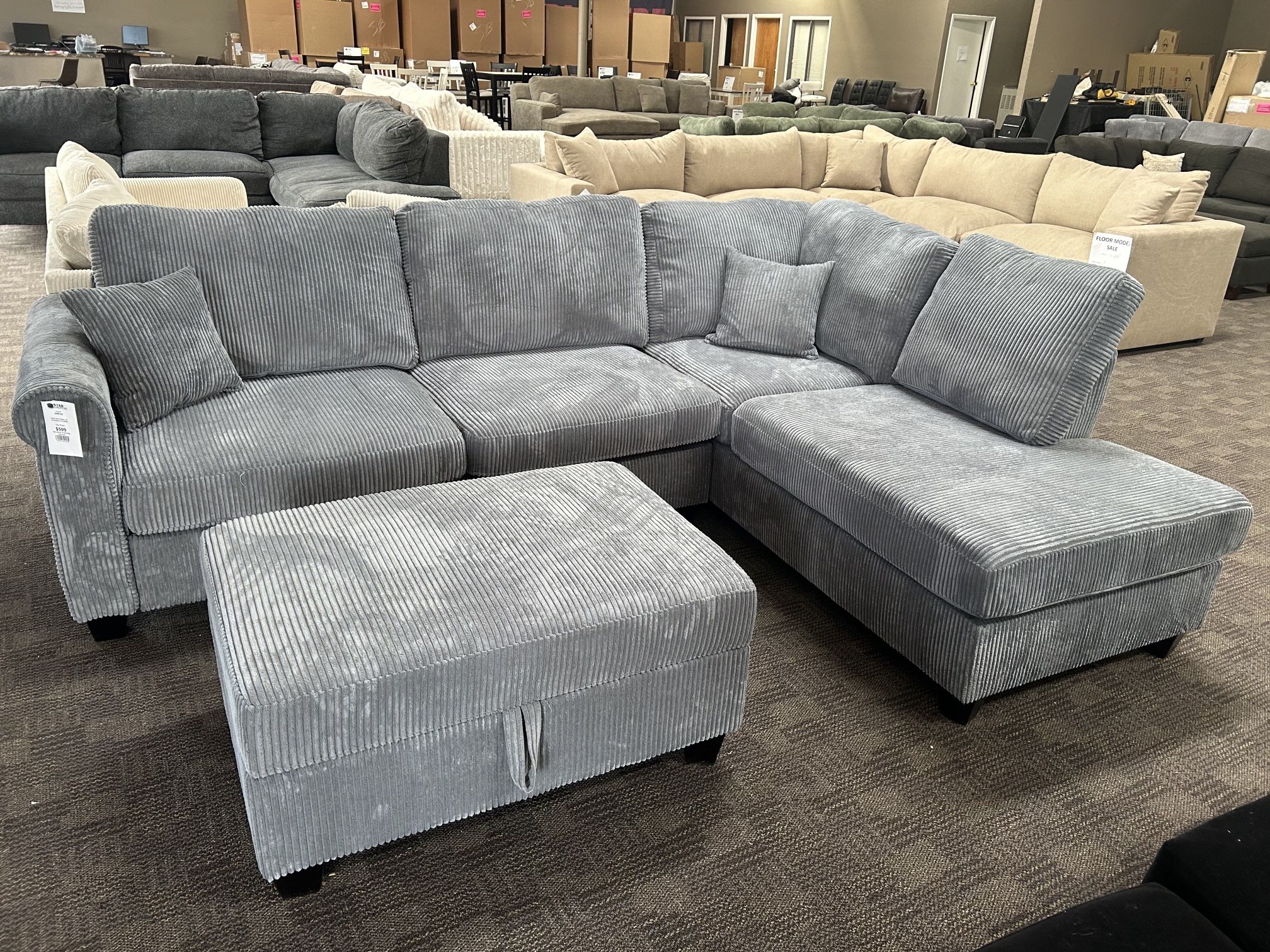 New Grey Sectional And Ottoman 