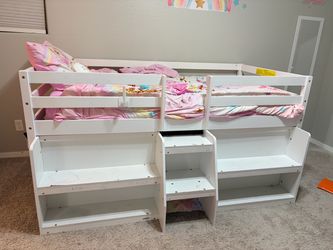 White Kids Loft Bed with Storage Stairs