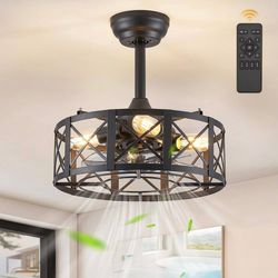16 in. Indoor/Outdoor Black X-Cage Small Ceiling Fan with Lights and Remote