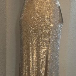 Xscape Sequin Dress Gold Size 14