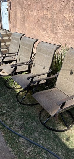 UDPATIO Juego de 4 sillas giratorias para patio, sillas de comedor para patio al aire libre con marco de metal negro textileno para todo tipo de clima