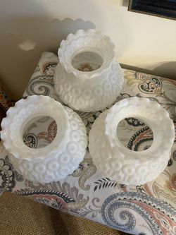 Vintage White Milk Glass Moon and Stars Pattern Lamp Shade 7" Fitter Set Of Three