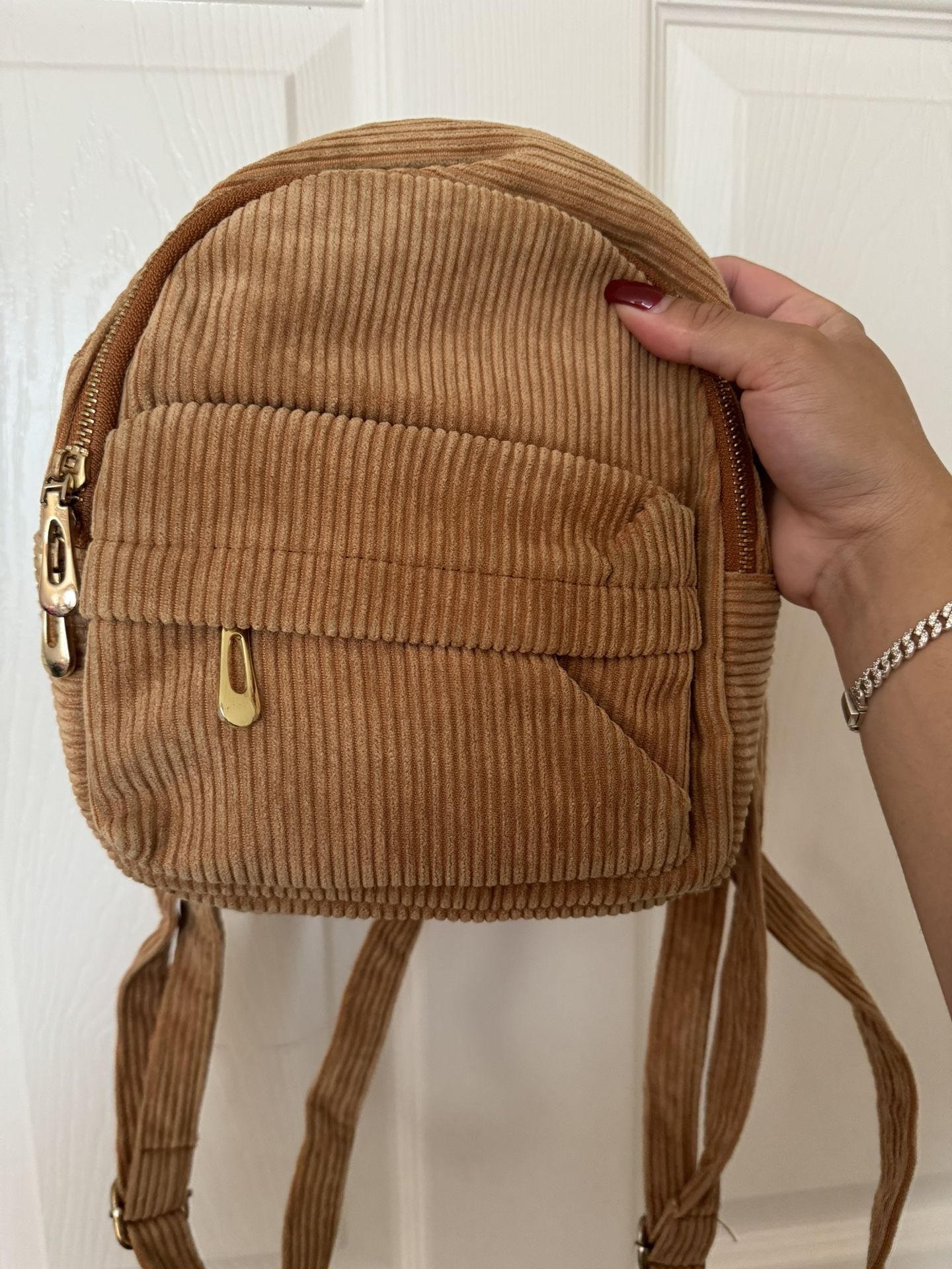 Tan Mini Denim Backpack 