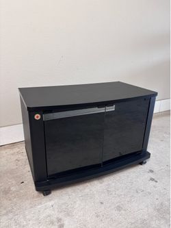 Rolling Black TV Stand / Media Cabinet with Glass Doors