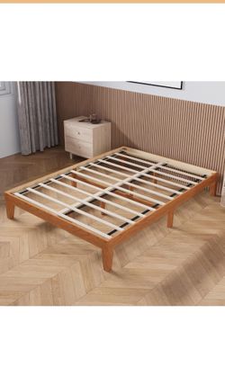 Full Size Wood Platform Bed Frame - Solid Wood Slat Support, No Box Spring Needed - Brand New