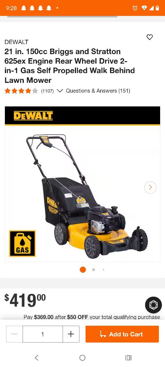 DEWALT 21 150cc Briggs Stratton 625ex Gas Lawn Mower (Rear