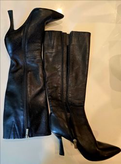 Gianni Bini Black Leather Knee-High Stiletto Boots – Size 6.5
