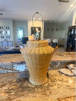 Anthropology style- Vintage Wicker Rattan table lamp- Coastal or boho style
