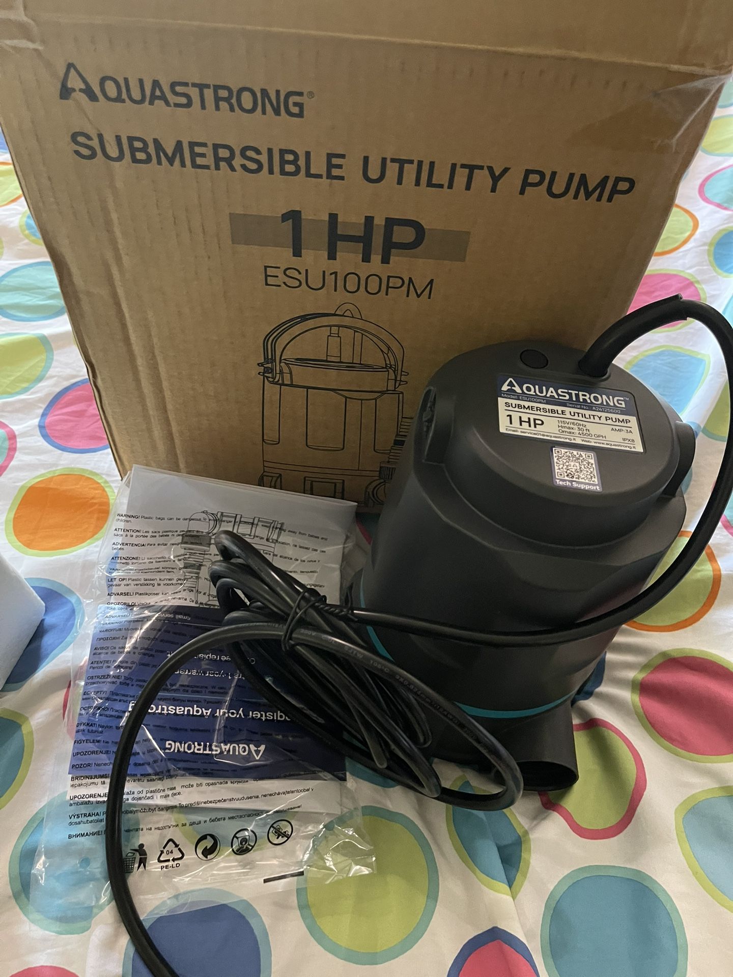 Aquastrong Sump Pump 1 HP 4500 GPH Submersible Water Pump Thermoplastic Portable Utility Pump High Flow Water Removal for Swimming Pool Garden Pond Ba