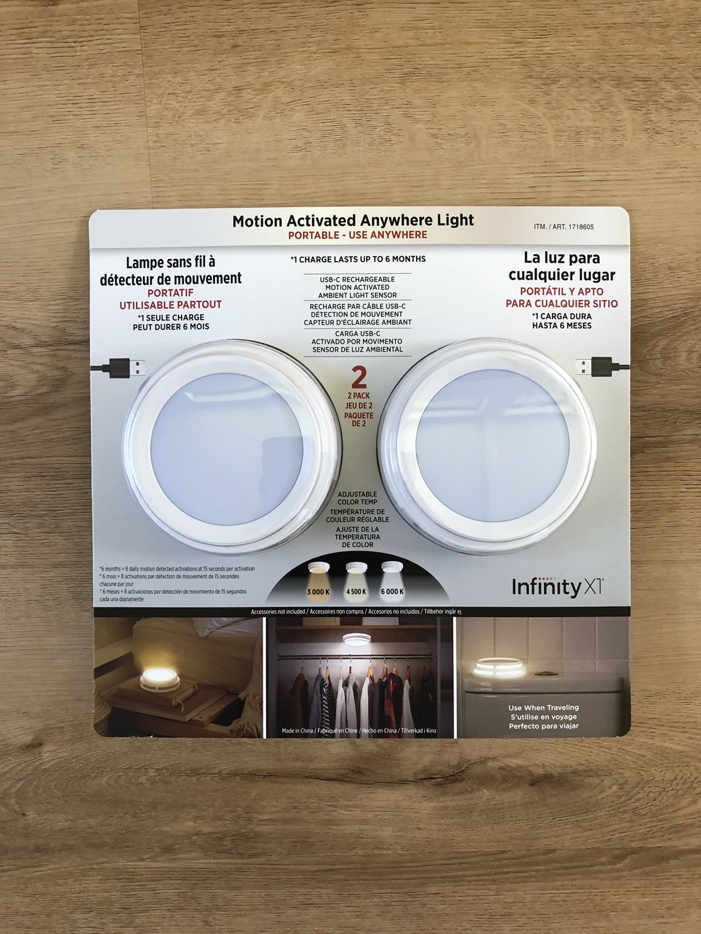 Infinity X1 Motion Activated Portable Anywhere Rechargeable Light, 2PK, New Sealed Package $25