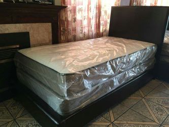 NEW FULL SIZE LEATHER BED FRAME WITH NEW MATTRESSES