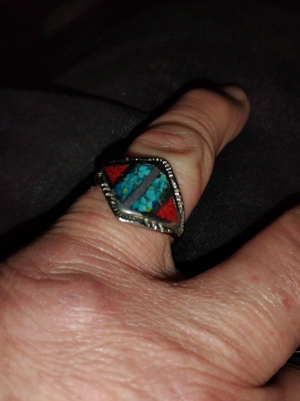 Two Shade Silver And Jade Ring