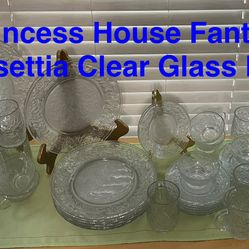 Princess House Fantasia Poimsettia Clear Glass Dishes