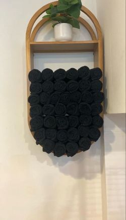 Wooden Arch Shelf with Black Rolled Towels